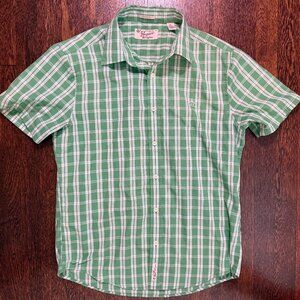 Original Penguin Shirt Mens Medium Green Plaid Short Sleeve Classic Fit‎